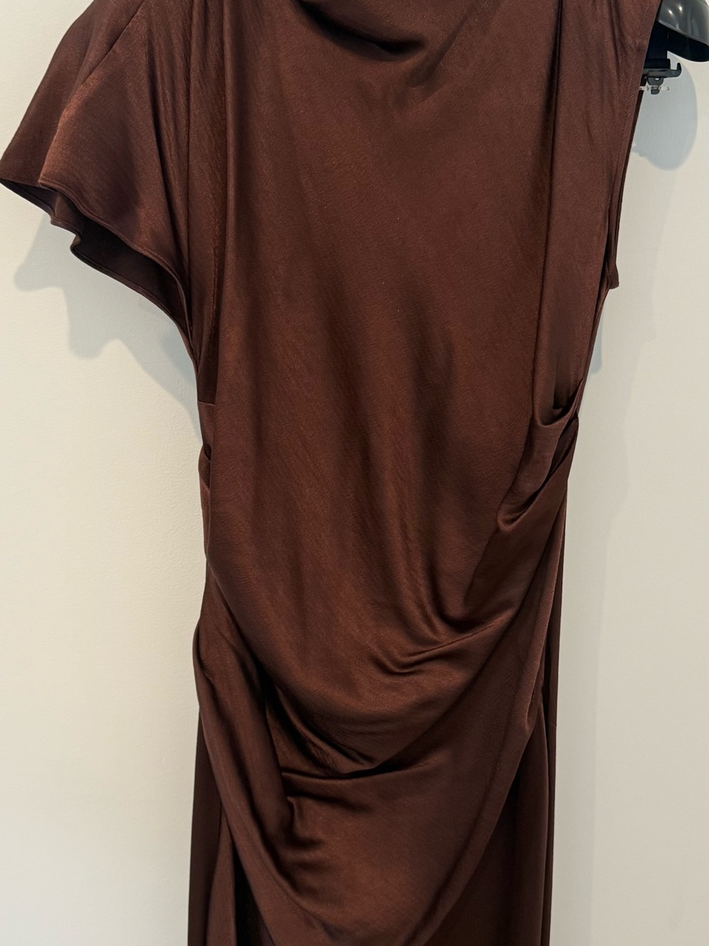 Banana Republic Bronze Hammered Satin Draped Asymmetrical Dress Maxi size M. - Picture 4 of 6